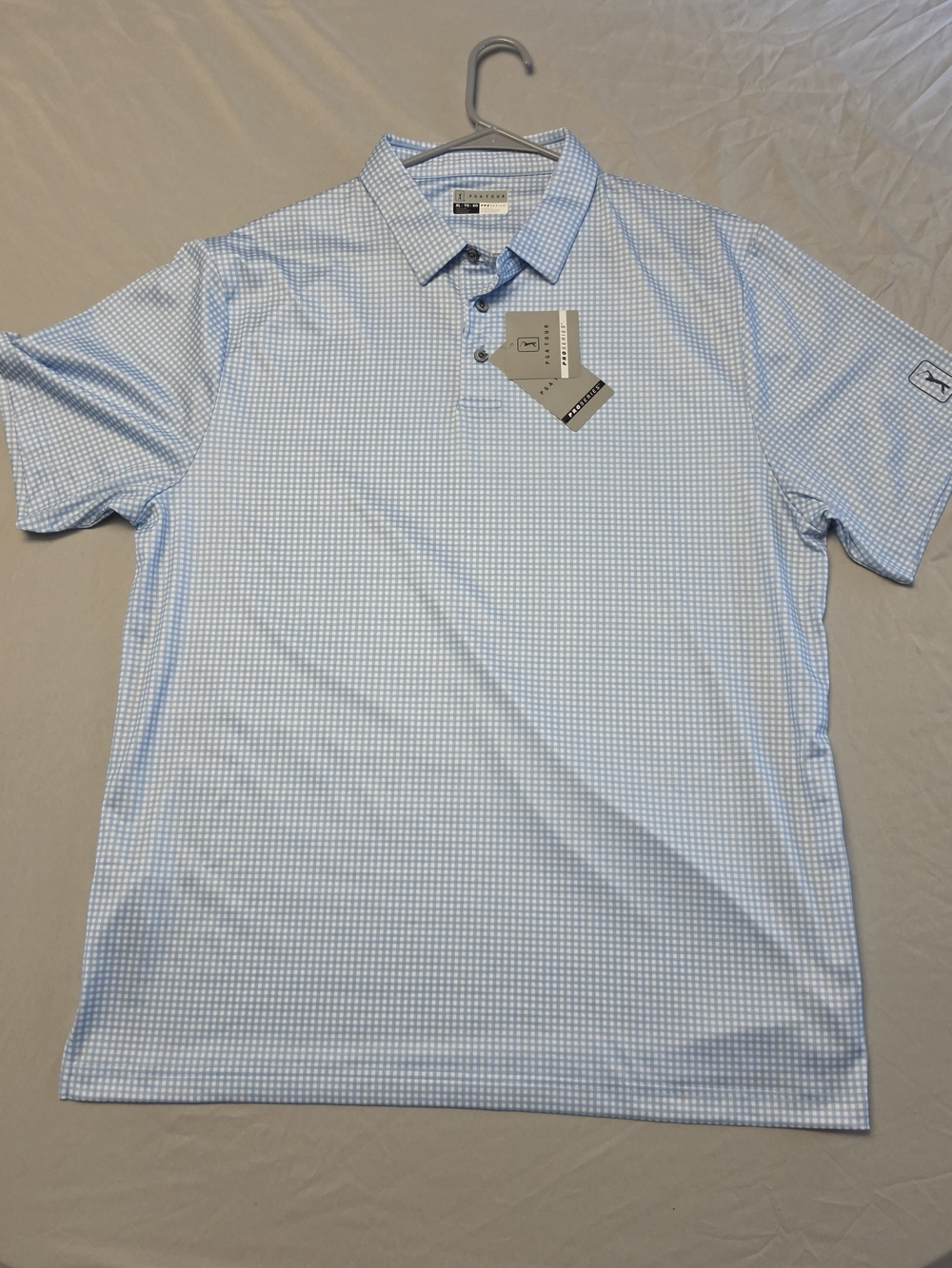 PGA Tour ProSeries Performance Micro-Check Polo in Light Blue - Men's